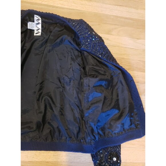 Vintage M M Kriza Beaded Jacket Cardigan Sweater Sequins Navy 100% Wool Size S - Picture 15 of 16